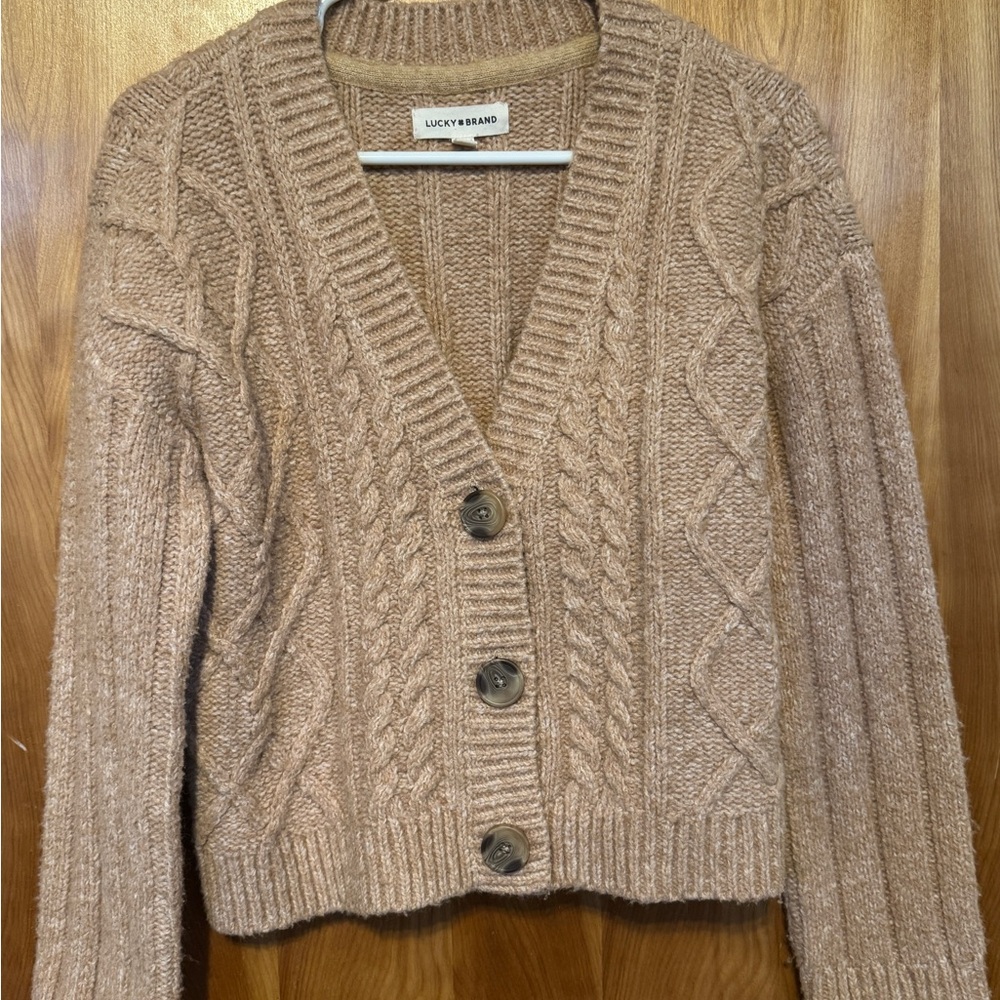 Lucky Brand Women's Beige Cable Knit Cardigan